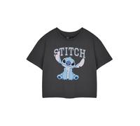 Disney Stitch Maglietta Donna Taglio Corto in Carbone | Maglietta Grafica Cropped a Maniche Corte Stile College | Abbigliamento di Cartone Animato Alieno Carino | Regalo di Merchandising del Film