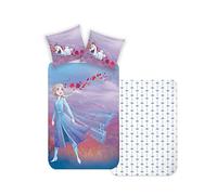 Disney Home Frozen - Set di biancheria da letto double-face per bambini, 135 x 200 cm, federa 80 x 80 cm, 2 pezzi, Frozen Elsa e Olaf, morbida e piacevole sulla pelle, super morbida renforce 100%