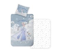 Disney Home Frozen - Set di biancheria da letto double-face per bambini, 135 x 200 cm, federa 80 x 80 cm, 2 pezzi, Frozen Elsa e Olaf, morbida e piacevole sulla pelle, super morbida renforce 100%