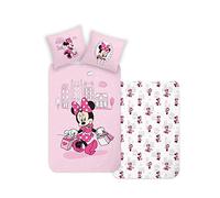 Disney Home Minnie - Set di biancheria da letto double-face per bambini, 135 x 200 cm, federa 80 x 80 cm, super morbida, 100% cotone, 2 pezzi, Minnie, morbida e piacevole sulla pelle, Minnie, rosa