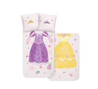 Disney Home Princess Set di biancheria da letto per bambini - Principessa Belle e Rapunzel - reversibile con chiusura hotel, 100% cotone rinforzato, 2 pezzi, copripiumino 140 x 200 cm, federa 65 x 65