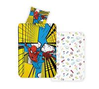 Disney Home Spiderman - Set di biancheria da letto double-face, 135 x 200 cm, federa 80 x 80 cm, super morbida, 100% cotone, 2 pezzi, motivo Spiderman, morbida e piacevole sulla pelle