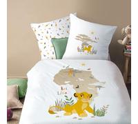 Disney Home The Lion King Bush, set da letto per bambini, 1 persona, 100% cotone, Oeko-TEX | copripiumino 140 x 200 cm + federa 63 x 63 cm, stampa reversibile, bianco