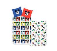 Disney Home Topolino, set di biancheria da letto double-face, 135 x 200 cm, federa 80 x 80 cm, super morbida, 100% cotone, 2 pezzi, biancheria da letto Topolino, morbida e piacevole sulla pelle