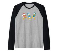 Disney Huey Dewey & Louie Retro Character Pose Trip Matching Maglia con Maniche Raglan