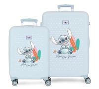 Disney Joumma Stitch From Hawaii Set di Bagagli Blu 55/65 cm Rigido 6 kg Lucchetto a Combinazione Laterale ABS 6 kg 91L Bagaglio a Mano