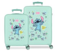 Disney Joumma Stitch Little Destruction Set di Bagagli Blu 55/65 cm Rigido 6 kg Lucchetto a Combinazione Laterale ABS 6 kg 91L Bagaglio a Mano