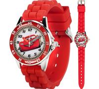 Disney Kids CZ1009 Time Teacher Cars Saetta McQueen Orologio rotondo con cinturino in gomma rosso, Rosso, Cinturino