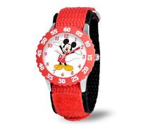 Disney Kids' W001573 "Time Teacher" Mickey Mouse Stainless Steel Watch with Red Nylon Strap