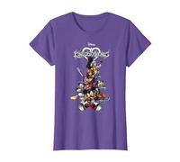 Disney Kingdom Hearts Group Shot Action Pose Logo Maglietta, Donna, Viola Mélange, M