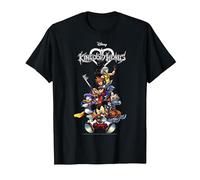 Disney Kingdom Hearts Group Shot Action Pose Logo Maglietta, Uomo, Nero, L