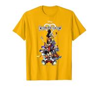 Disney Kingdom Hearts Group Shot Action Pose Logo Maglietta, Uomo, Oro brillante, L