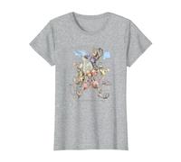 Disney Kingdom Hearts Group Shot Deep Dive Sketch Maglietta, Donna, Grigio Melange, S
