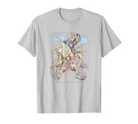 Disney Kingdom Hearts Group Shot Deep Dive Sketch Maglietta, Uomo, Argento, S