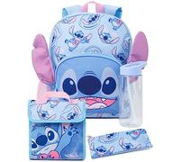 Disney Lilo and Stitch - Zaino per bambine con personaggi alieni in 3D, con orecchie 3D, astuccio e bottiglia d'acqua, idea regalo per il ritorno a scuola, Blu, Taglia unica, Zaini