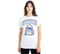 Disney Lilo And Stitch Brush Stroke Collegiate Womens Classic T Shirt, White Donna