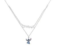 Disney Lilo and Stitch - Collana con ciondolo a doppia catena in argento e blu, Argento sterling