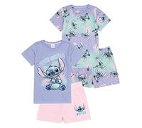 Disney Lilo And Stitch Girls 2 Pack Pigiama | Bambini Rosa Viola Just Chill Animato Alien T-Shirts Shorts Set Movie Sleepwear Merchandising