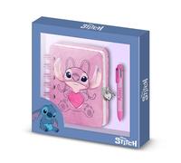 Disney Lilo e Stitch Angel Heart-Confezione con Diario Plush + Penna 6 Colori, Rosa