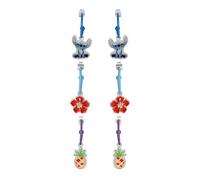 Disney Lilo e Stitch Orecchini a Cerchio in Ottone Rodiato con Fiori di Ibisco Smaltati e Ciondolo Pendente Stitch - Licenza Ufficiale