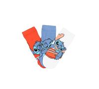 Disney Lilo e Stitch Set 3 Paia di Calzini con Stitch, in Cotone, Multicolore (IT, Numero, 27, 30, Ragazzine, Rosso - Azzurro - Bianco)
