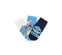 Disney Lilo e Stitch Set 3 Paia di Calzini con Stitch, in Cotone, Multicolore (IT, Numero, 27, 30, Ragazzine, Navy - Azzurro - Bianco)