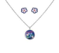 Disney Lilo e Stitch Set di gioielli con collana e orecchini a perno Fiori, licenza ufficiale, collana da 40,6 cm + 8,2 cm con catena in ottone, costume