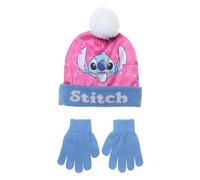 Disney Lilo e Stitch - Set Invernale Cappello con PON PON e Guanti di Stitch, per Bambini (Blu, 54)
