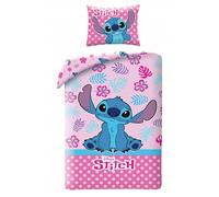 Disney LILO e STITCH - Set Letto Copripiumino singolo Reversibile 140x200cm e Federa 70x90cm - Rosa Multicolore - 100% Cotone OEKO-TEX