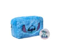 Disney Borsa per trucchi e specchio Lilo & Stitch | Custodia cosmetica da donna in pelliccia blu con faccia di personaggio Stitch | Beauty case da viaggio e specchio tascabile per adulti e adolescenti