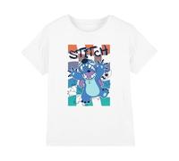 Disney Lilo & Stitch Checkered Outline Boys T Shirt, White, Bianco, 7-8 Anni Bambini e Ragazzi