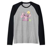 Disney Lilo & Stitch Cute Angel Floral Sparkles Chest Logo Maglia con Maniche Raglan