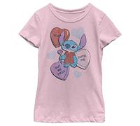 Disney Lilo & Stitch Heart Pizza Girl's Solid Crew Tee, Rosa Chiaro, X-Small, Rosa, XS