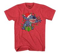 Disney Lilo & Stitch Luci di Natale Uomo Camicia, Rosso