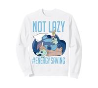 Disney Lilo & Stitch Not Lazy Energy Saving Felpa, Unisex per adulti, Bianco, S