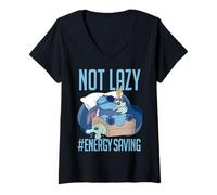 Disney Lilo & Stitch Not Lazy Energy Saving Maglietta con Collo a V