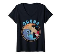 Disney Lilo & Stitch Ohana Circle Portrait Maglietta con Collo a V