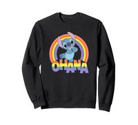 Disney Lilo & Stitch Ohana Rainbow Cute Logo Felpa, Unisex per adulti, Nero, L