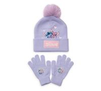 Disney Lilo & Stitch - Set cappello e guanti da bambina, berretto e guanti elasticizzati, accessori invernali lavorati a maglia viola, merchandising ufficiale, 100% acrilico