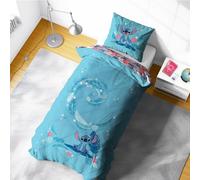 Disney Lilo & Stitch - Set copripiumino per letto singolo, motivo hawaiano tropicale, include federa coordinata, 100% policotone, blu e rosa, 200 x 135 cm
