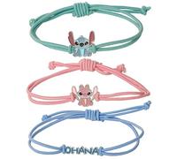 Disney Lilo & Stitch - Set di 3 braccialetti dell'amicizia con cordino e angelo, con licenza ufficiale, regalo di Lilo e Stitch, Gomma
