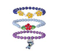 Disney Lilo & Stitch Set di Braccialetti da 3 Pezzi Licenza Ufficiale, Braccialetto dell'Amicizia con Cordino Stitch e fiore, Regali Lilo e Stitch