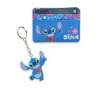 Disney Lilo & Stitch - Set regalo da donna con portafoglio blu, porta carte e portachiavi con design floreale, merchandising retrò per tutte le età | Merch Lilo & Stitch