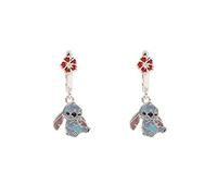 Disney Lilo & Stitch Silver And Red Enamel Hanging Flower Earrings