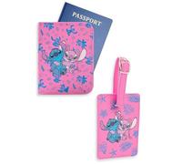 Disney Lilo & Stitch Stitch & Angel - Set regalo con portafoglio rosa, organizer per documenti da viaggio, accessori unisex per bambini con motivo a foglie, merchandising in stile retrò