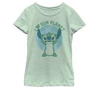 Disney Lilo & Stitch Stitch Save Planet Girl's Heather Crew Tee, Mint, Medium
