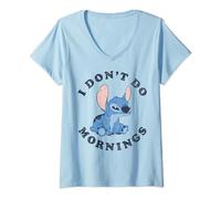 Disney Lilo & Stitch Vintage I Don't Do Mornings Stitch V2 Maglietta con Collo a V