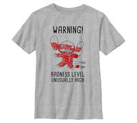Disney Lilo & Stitch Warning Drawing Stitch Boy's Crew Tee, Athletic Heather, Small