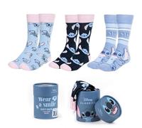 Disney Lilo und Stitch - Calzini da donna e ragazzo, taglia 36-41, confezione da 3 pezzi, in bella confezione regalo, Azzurro, 36-43