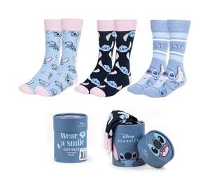 Disney Lilo und Stitch - Calzini da donna e ragazzo, taglia 36-41, confezione da 3 pezzi, in bella confezione regalo, Azzurro, 36-43